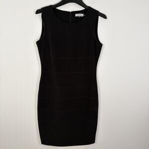 Calvin Klein Dress Women 8 Black sheath pencil cocktail fitted Exposed Seam LBD